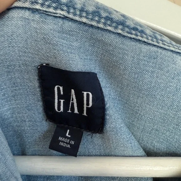 GAP Denim Chambray Short Sleeve Button Down Dress Relaxed Fit Light Wash - Picture 4 of 7